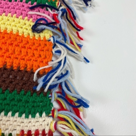 Throw Blanket Crochet Handmade Colorfol Tassles Small Throw - Picture 5 of 7